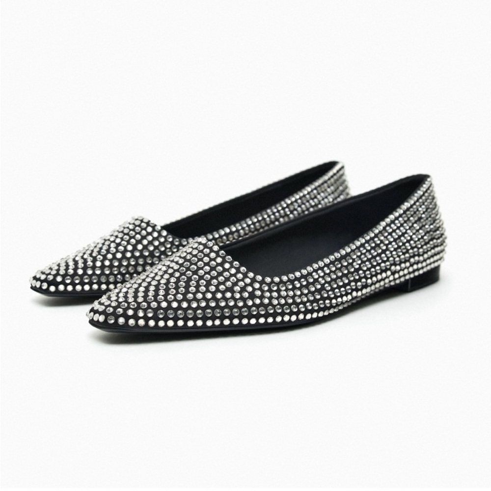 NWT Zara Women’s rhinestone flat Ballerina shoes, sz 40